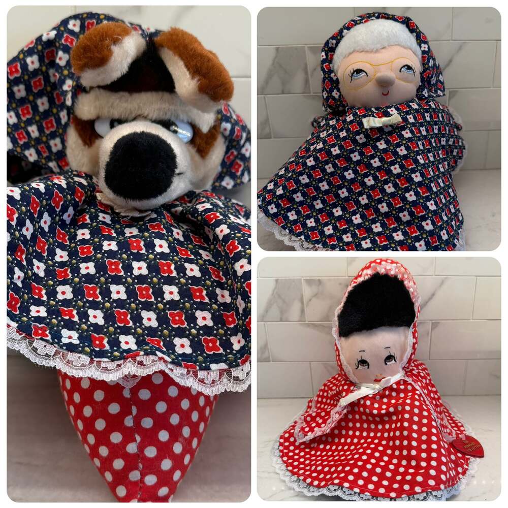 Vtg Little Red Riding Hood Topsy Turvy Doll with Wolf & Grandma 12" Plush